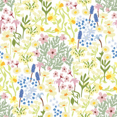 Cute tiny florals seamless pattern fabric in small flowers. Aesthetic contemporary background. Vector illustration.