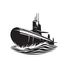 Mystical Submarine Silhouette Ensemble - Navigating the Depths of the Unknown with Submarine Illustration - Minimally Submarine Vector
