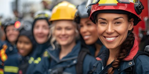 Women in various first responder roles celebrating International Women's Day at work. Concept International Women's Day, First Responders, Workplace Celebration, Women Empowerment - obrazy, fototapety, plakaty