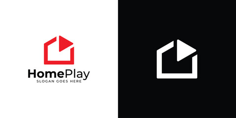 Creative Home Play Logo. Abstract Home and Play Button with Modern Minimalist Style. Multimedia Logo Icon Symbol Vector Design Inspiration.