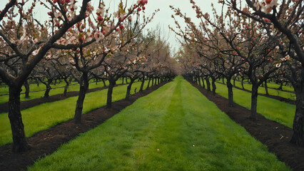 An orchard in which a lot of effort has been invested, but that effort will definitely bring very good fruits, from this beautiful orchard. - obrazy, fototapety, plakaty