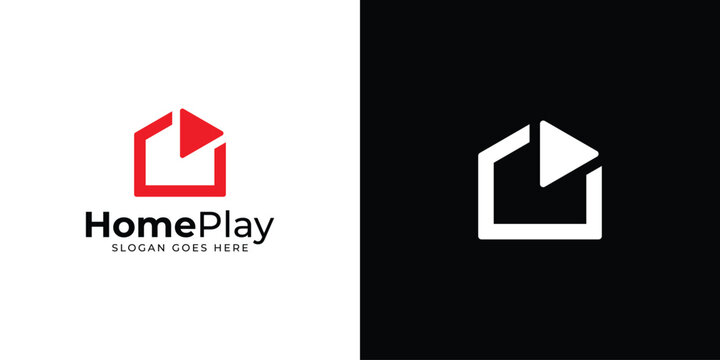 Creative Home Play Logo. Abstract Home and Play Button with Modern Minimalist Style. Multimedia Logo Icon Symbol Vector Design Inspiration.