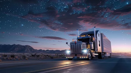 Stoff pro Meter A trailer truck on the highway at dusk. © MiguelAngel