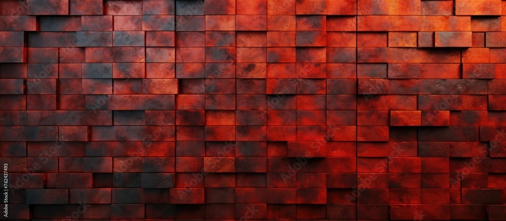 Poster a closeup image showcasing a brown and orange brick wall with a mix of amber tones. the rectangular 