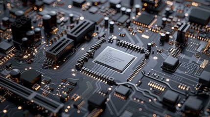 Fototapeta premium Electronic processor on a computer's motherboard.