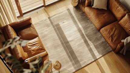 Rug made with natural fabrics on the floor of a house
