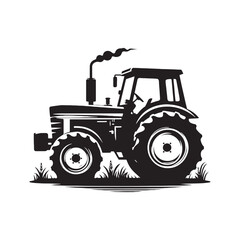 Dynamic Tractor Silhouette Elegance - A Visual Ode to the Pioneers of Modern Farming with Tractor Illustration - Minimallest Tractor Vector
