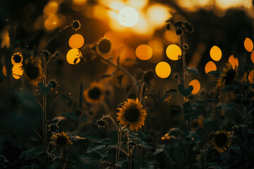 Sunflowers in the field at sunset