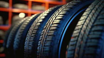 Fototapeta premium Tire Shop Interior, Auto Repair Service Center with Tires on Display