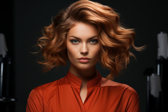 AI generated image of beautiful model young and confident female hair stylist at salon
