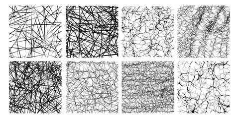 Set Of Grunge Distress Textures Vector Design. Collection Of Crack and Scratch Patterns.