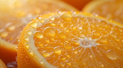 A macro shot of an orange, its vibrant peel speckled with dew drops. AI generate illustration