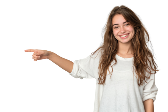 30's woman with introduce gesture