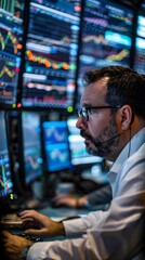 Obraz premium Intense Focus on Real-Time Financial Market Data and Analytics