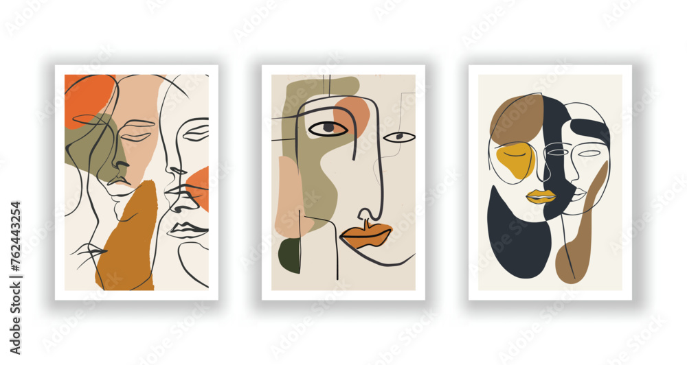 Wall mural minimalist abstract faces: contemporary wall art print