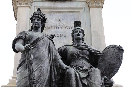 Piazza Cavour Square Bronze Sculpture Close Up in Rome, Italy