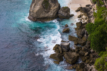 diamond beach on Nusa Penida island, ocean and rocks
