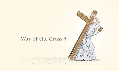 Jesus Christ carrying the cross. Vector illustration