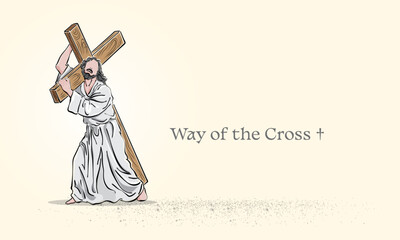 Jesus Christ carrying the cross. Vector illustration