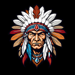 Indian head mascot, transparent background.