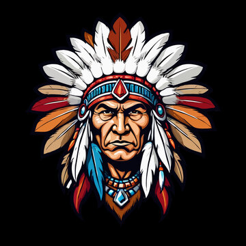 Indian head mascot, transparent background.