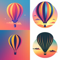 Whimsical hot air balloon drifting against a gradient sky in a stunning vector logo.