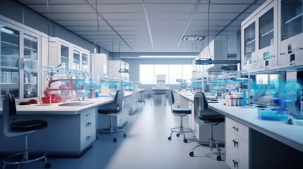 Fototapeta na wymiar Modern Science Laboratory Interior with Research Desks and Analytic
