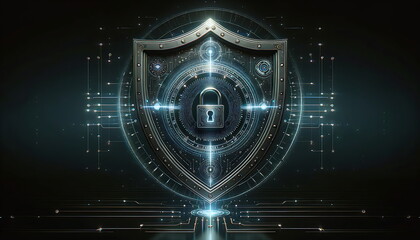 Cybersecurity Shield, Advanced Encryption Protecting Digital Data
