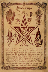 Witchcraft Old Book Page with Magic Spells