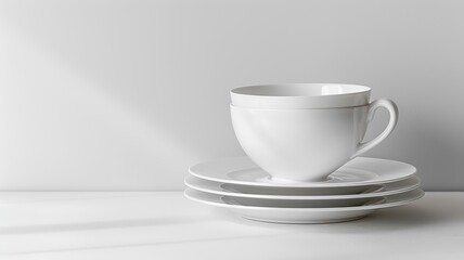 Elegant table setting with pristine white dinnerware and clear glassware
