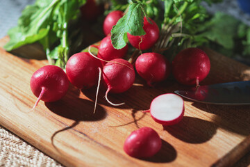fresh radish on a wooden board still life close up