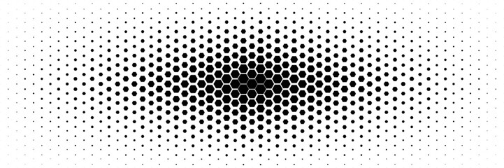 horizontal halftone of black hexagon design for pattern and background.