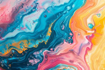 Abstract fluid art background with vibrant marbled colors, creative experimental acrylic pour - obrazy, fototapety, plakaty