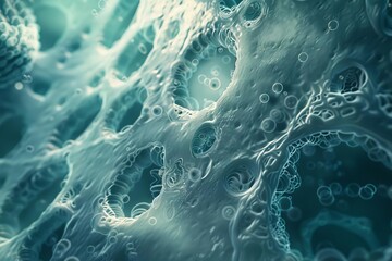 Abstract microbiology background, microscopic view inside cell structure, biology science banner