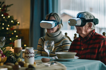elderly people wearing virtual reality glasses