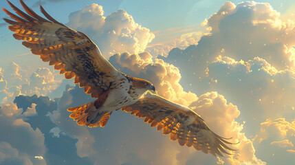Animated 3D cartoon harpy soaring in the sky - obrazy, fototapety, plakaty