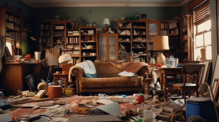 Unkempt Living Area, Messy Situation in the Living Room