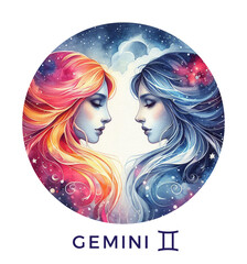 Gemini Zodiac Sign. Watercolor Astrological Symbol. Generative AI. - 762449681