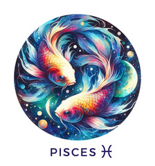 Pisces Zodiac Sign. Watercolor Astrological Symbol. Generative AI.									 - 762449801