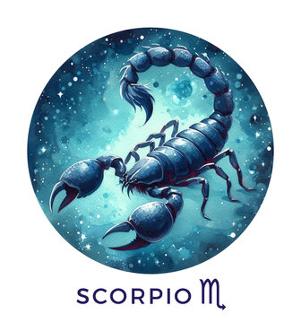Scorpio Zodiac Sign. Watercolor Astrological Symbol. Generative AI.									
