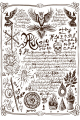 Witchcraft Old Book Page with Magic Spells in Transparent backgrounds 