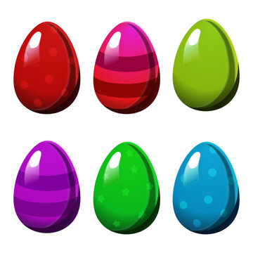 Colorful Easter striped eggs and eggs with polka dot on white background. Isolated vector for design