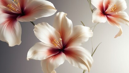 Flowers with white petals and pink stripes on a gradient gray background. Abstract background for card, invitation, prints or wallpaper to a soft and pleasant atmosphere