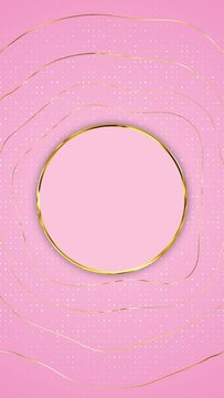 vertical abstract luxury modern soft pink 4k motion background, golden wavy lines and shiny stars, social media design element