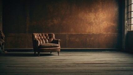 sofa with brown back Grunge old dark empty room with empty space