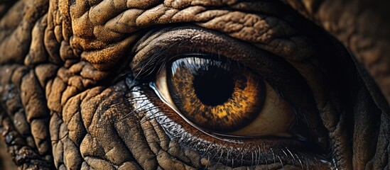 The closeup reveals the intricate pattern of the elephants eye, resembling that of a scaled reptile or serpent, with a striking iris and long eyelashes