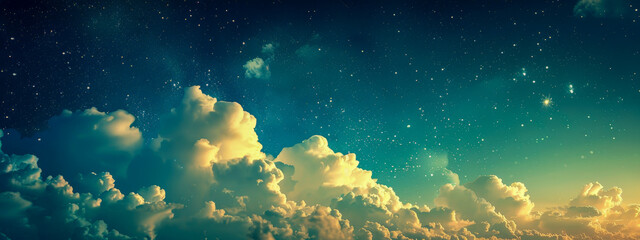 Fototapeta na wymiar A beautiful blue sky with clouds and stars