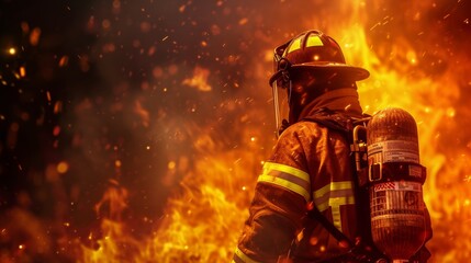 Firefighter Standing in Front of a Blazing Fire