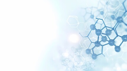 Blue atom and molecules on white background for science, technology, medicine website, presentation. Copy space for text.   - Powered by Adobe