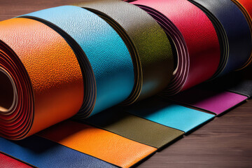Captivating mix of colors and textures in a collection of vibrant leather rolls.